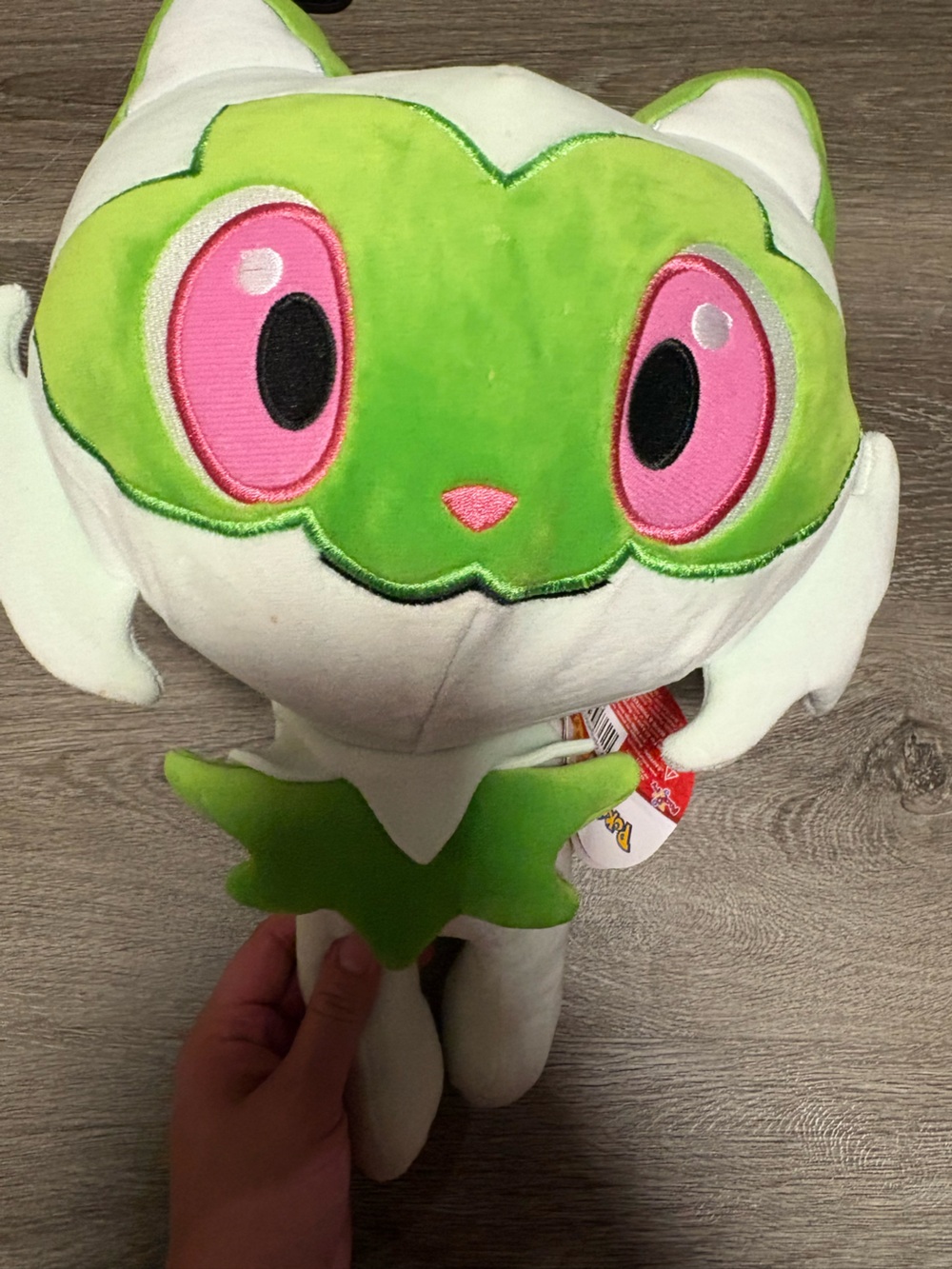 Sprigatito Pokemon White and Green Plush with Pink Eyes